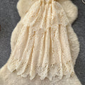 Korean style socialite retro short-sleeve dress - women's summer hollow-out crochet waist design - mature & chic midi dress