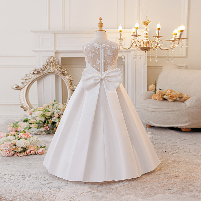 Amazon european and american style girls' satin bow sleeveless princess dress - perfect for first birthday parties, flower girls, and little princesses