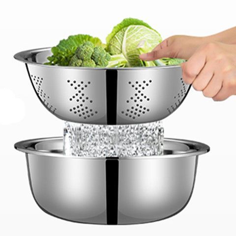 304 stainless steel drain basin, rice washing basin, fruit basket, thickened noodle and egg beating, soup seasoning basin, drain basket