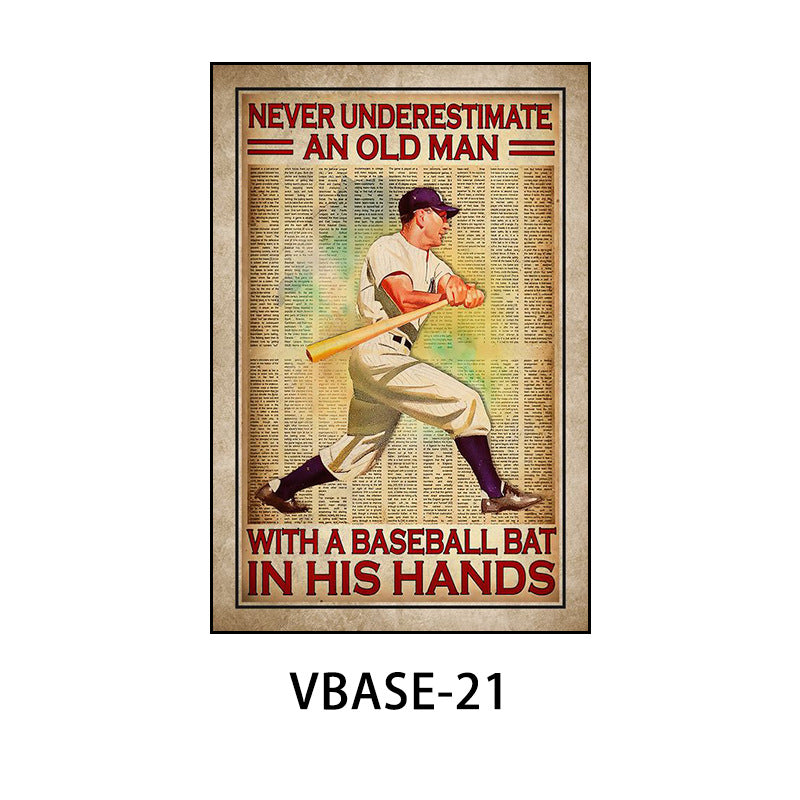 American retro baseball poster decorative painting gym gym hanging painting inspirational sports theme bar mural