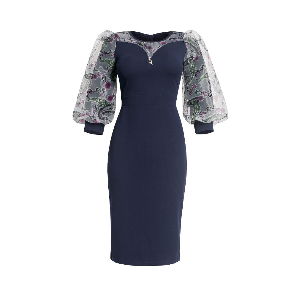 Long-sleeved, waist-cinching, midi-length dress,  new style, faux two-piece, spliced pencil skirt, african clothing wholesale