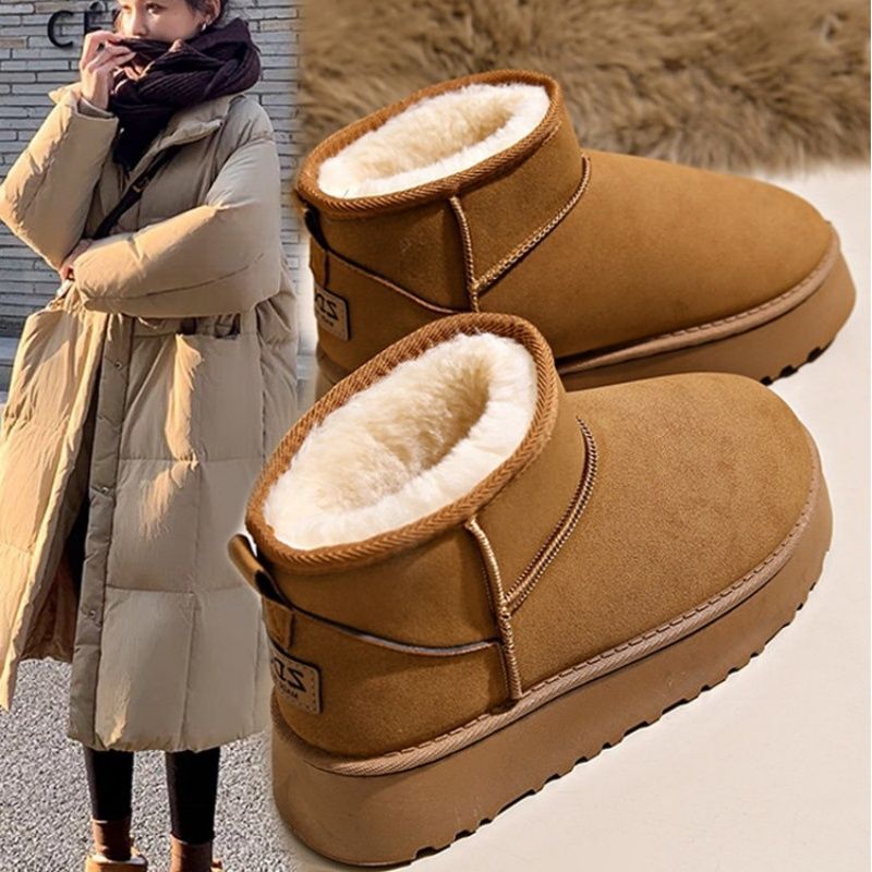 Autumn and winter velvet thickened and heightened 4cm snow boots women's winter shoes 2024 new versatile waterproof short boots cotton shoes