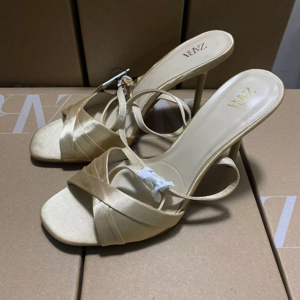 Za2025summernew arrival insfashion catwalk easiest for match pointed toe thin heel toe back hollow one strap casual high