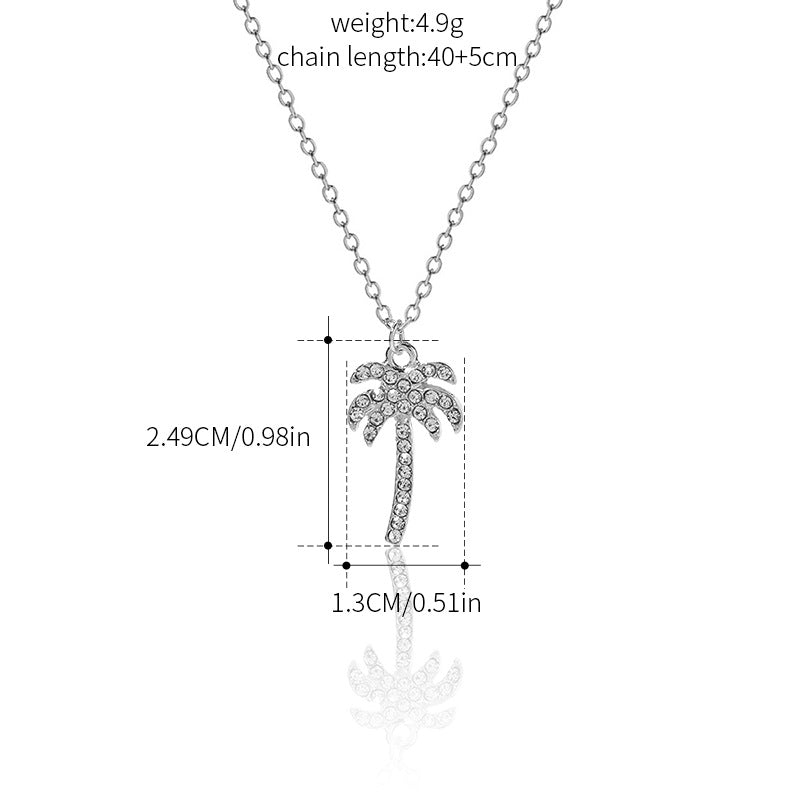 Rhinestone necklace wholesale fashion popular jewelry luxury inlaid gemstone coconut tree pendant women's easiest for match alloy necklace