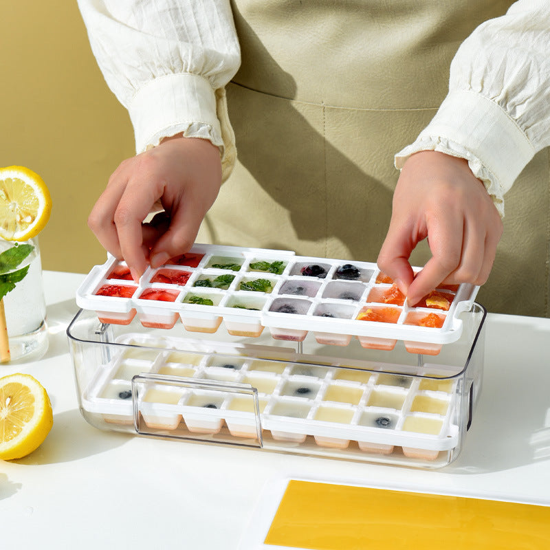 New push-button ice cube tray - easy release, home ice mold, ice storage, ice making box, ice cube maker, silicone ice tray
