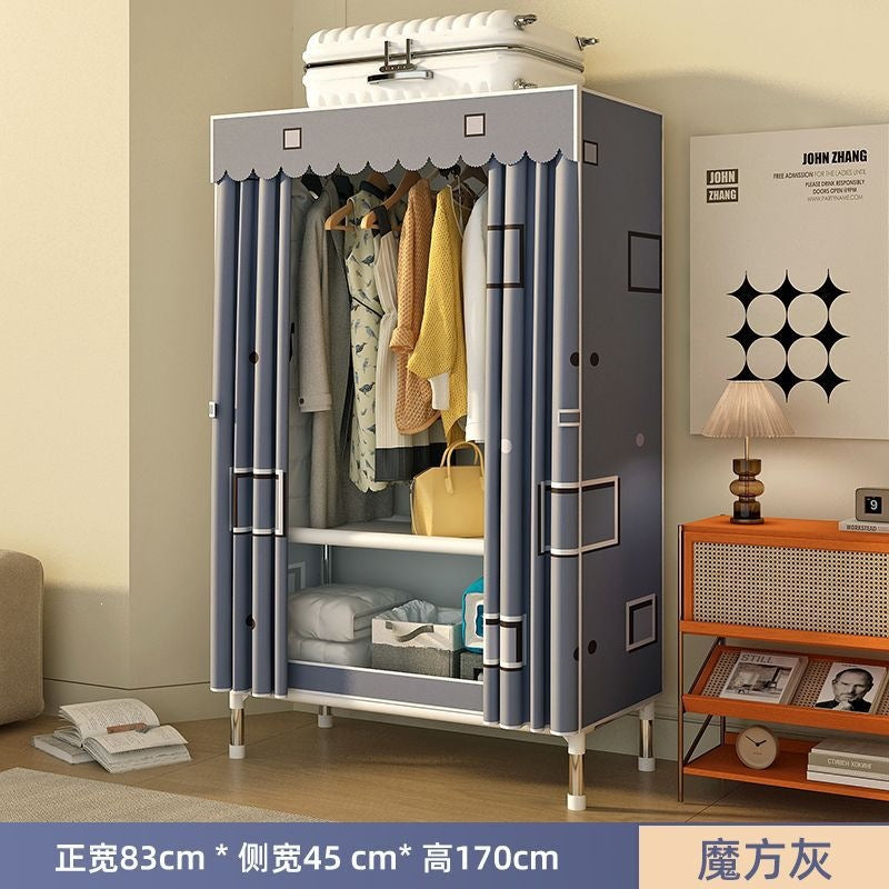 Simple wardrobe for home bedroom steel frame thickened and thickened steel pipe assembled cloth wardrobe rental room strong and durable cabinet