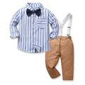 Boys' suit set: autumn long-sleeve striped shirt, overalls, bow tie - gentleman's outfit for baby's first birthday