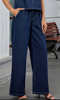 European and american cross-border e-commerce women's autumn new arrivals:  independent store washed solid color denim top and pants set