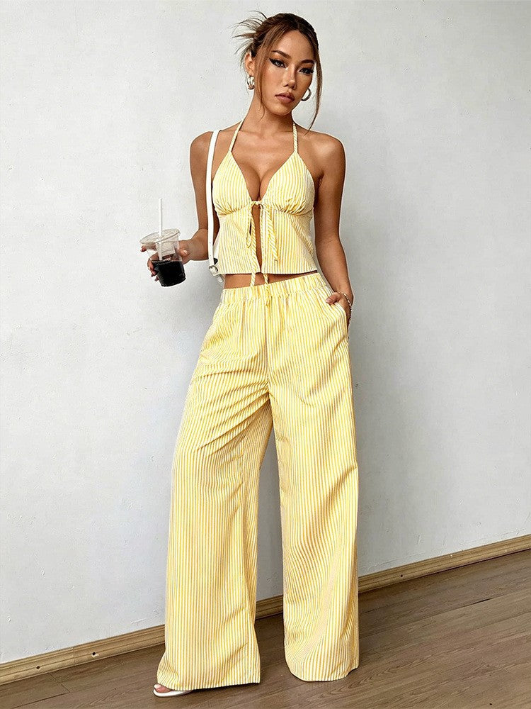 american suitstripes vest and stretch straight-leg pants casualtwo-piece set direct supply