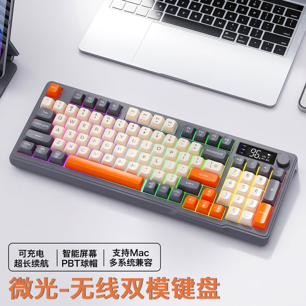 M96 wireless bluetooth dual-mode mechanical feel keyboard with pbt keycaps, display, and knob – gaming membrane keyboard