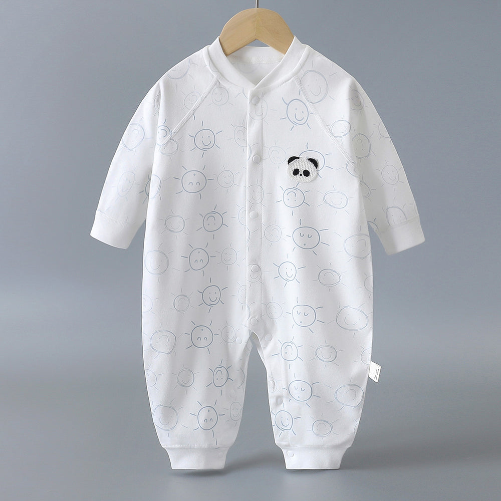 Infant and toddler pure cotton class a onesies, spring and autumn styles, long-sleeved rompers for baby boys and girls, seamless cartoon hooded pajamas, children's clothing