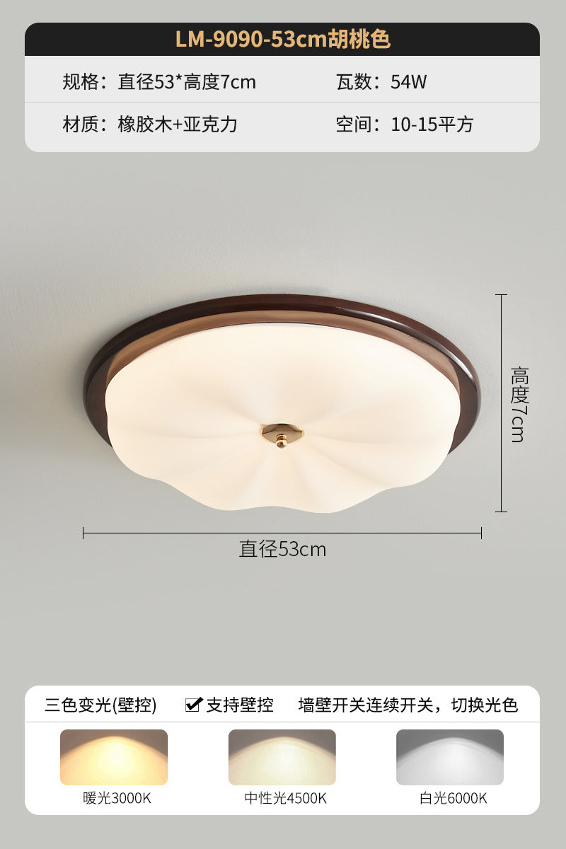 Bedroom light ceiling light cream antique walnut color simple retro solid wood eye protection master bedroom book room lighting