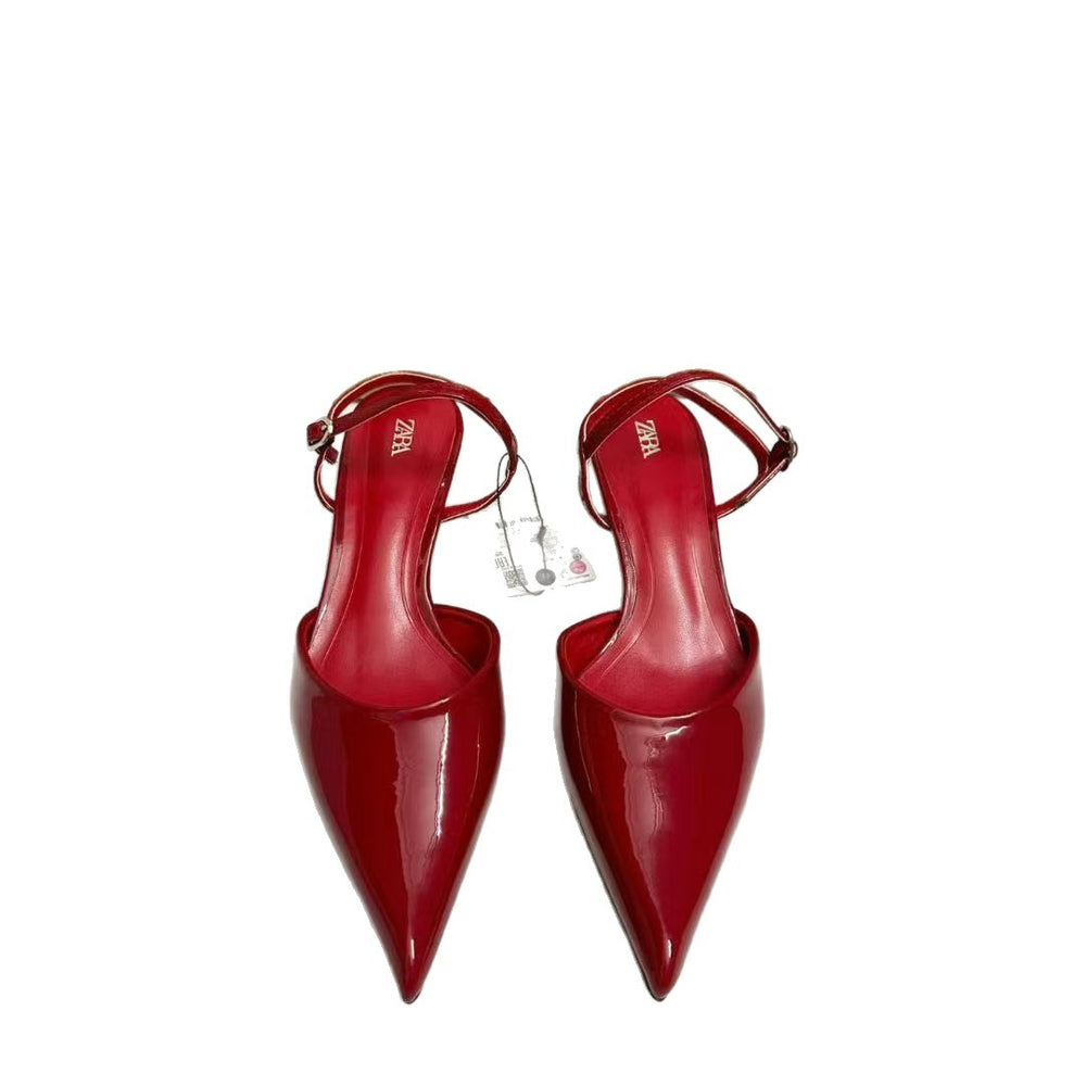 Za2025summernew arrival pointed toe daily casual high heels red stiletto toe back strap easiest for match sandals for women