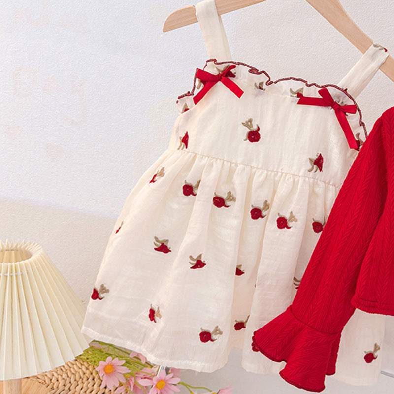 Girls' red floral sundress two-piece princess outfit - new autumn  korean style