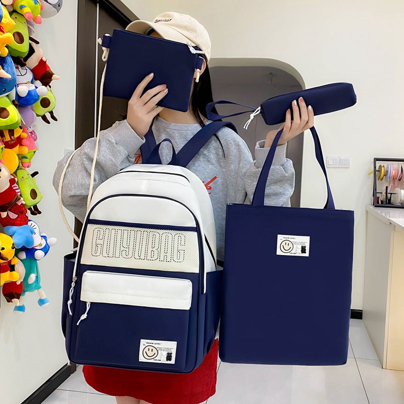 Cross-border customized schoolbag women's 2025 new fashion backpack, primary and secondary school student bag, large-capacity four-piece schoolbag