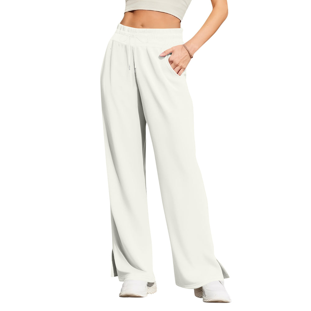 cross-border new women's lightweight wide-leg pants - high-waisted, casual, solid color, flowy trousers