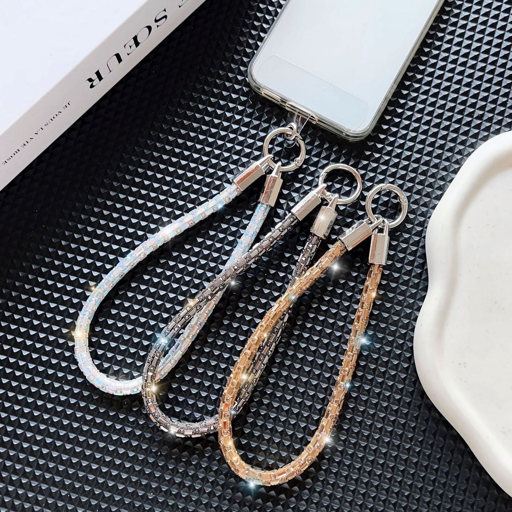 New classy sense of luxury square crystal mobile phone lanyard satchel style anti-lost anti-fall fashion bracelet wrist short rope