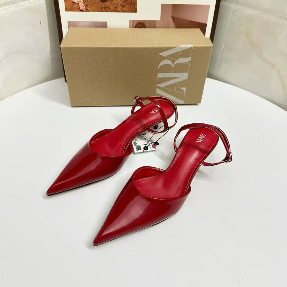 Za2025summernew arrival pointed toe daily casual high heels red stiletto toe back strap easiest for match sandals for women