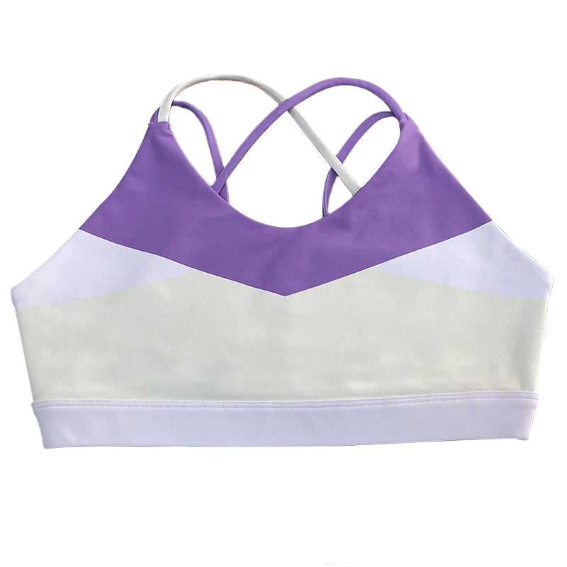 Fresh and girly, high-stretch, color-blocked yoga outfit for kids. quick-drying set includes a running, training, and fitness compression sports top