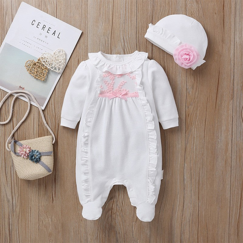 Kidsspring & fallnew arrivalcute baby jumpsuit baby girl bag butt girl girllong sleeves bag foot crawling suit khaki