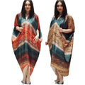 Faux silk printed loose fit plus size women's african style batwing sleeve maxi dress