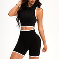 polo stand collar contrast color zipper outdoor sports vest running fitness butt lifting shorts yoga suit women