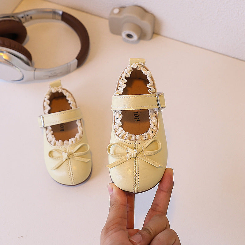 Ready-to-ship korean style girls' versatile bow princess shoes, kids' thin-soled mary janes, versatile student shoes, soft-soled flats