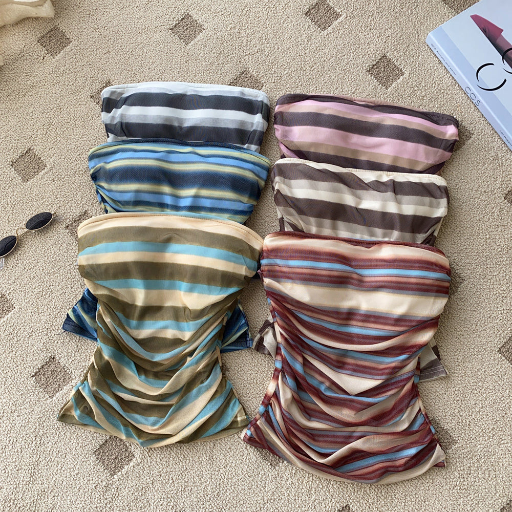 Sexystripeswork clothing style tube top women's summer pleated waist slim slimming lookshorttopshot girl style