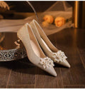 French sequin wedding shoes women 2025 new pointed toe low heel rhinestone bridal shoes