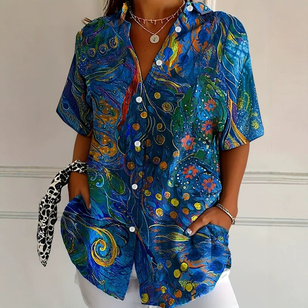 wholesale women's short-sleeved shirts, trendy shirt with hot-selling cross-border print designs, dropshipping available