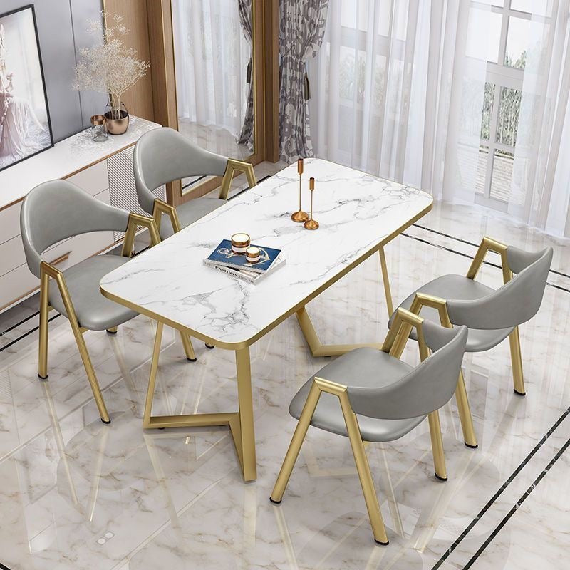 Nordic light luxury negotiation table and chair combination milk tea shop imitation rock slab rectangular in stock reception table and chair combination dining table and chair