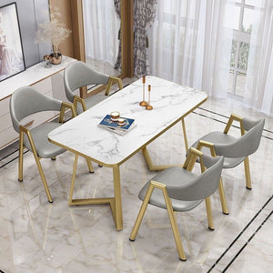 Nordic light luxury negotiation table and chair combination milk tea shop imitation rock slab rectangular in stock reception table and chair combination dining table and chair