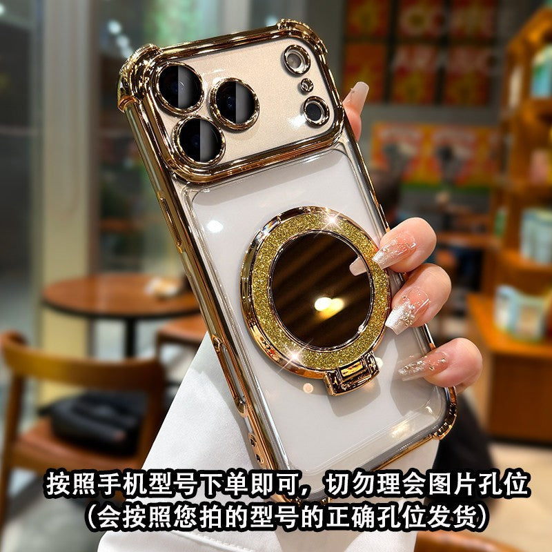 compatible iphone 17 pro phone case, electroplated, four-corner drop protection, mirror finish, magnetic stand, apple 15 full coverage