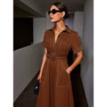 fashionautumretro lapel casualpatchwork button flap pocket pants design silm short-sleeved dress