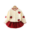 Girls' knit sweater set -  autumn/winter new collection - embroidered strawberry knit cardigan & tutu skirt two-piece set
