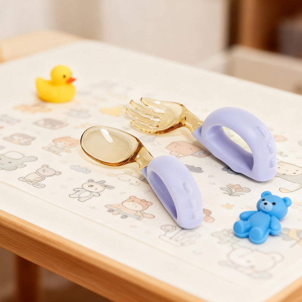 Source factory baby eating fork and spoon suit baby independent eating spoon and fork baby ppsu training fork and spoon