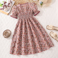 Summer girls' dress - new cross-border export style: french retro floral print, slim-fit, short-sleeve princess dress