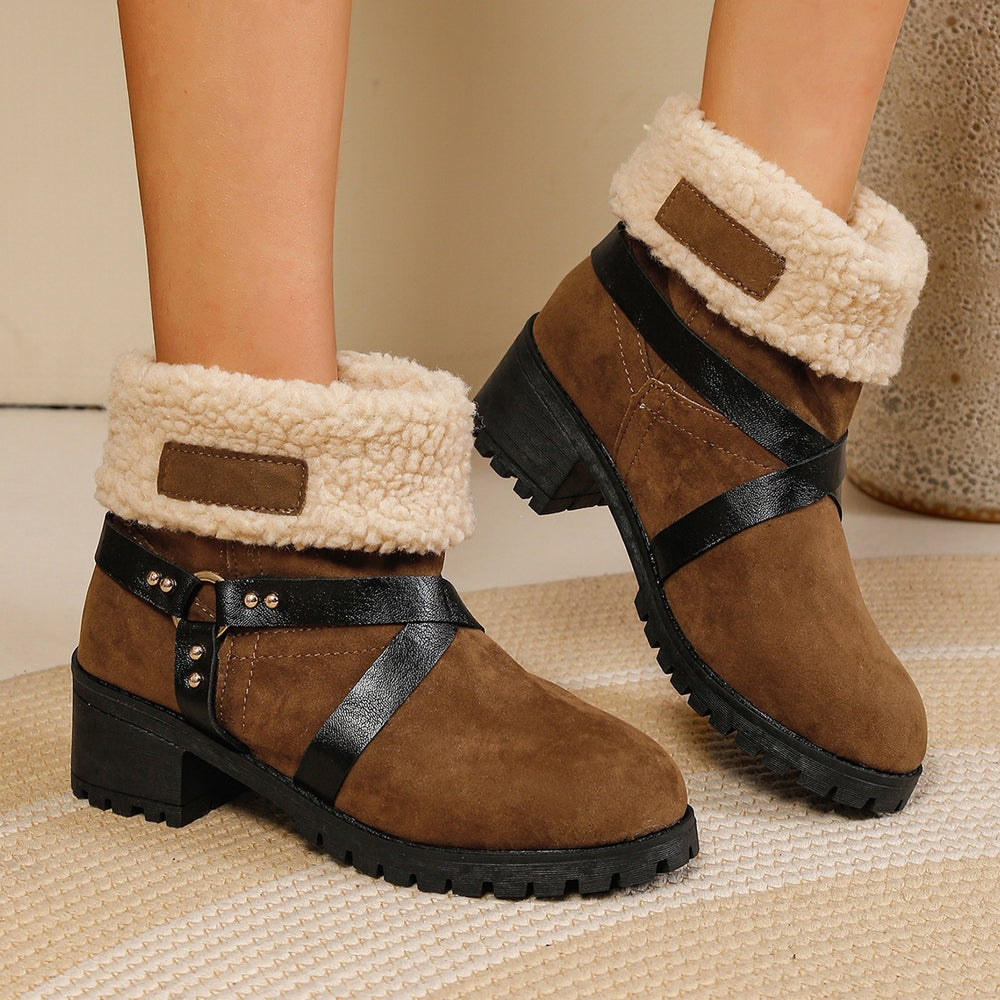 winterfleece-linedplus sizeheattech cotton boots new arrival cross-border export thick heel suede two-wear mid-heeled boots for women