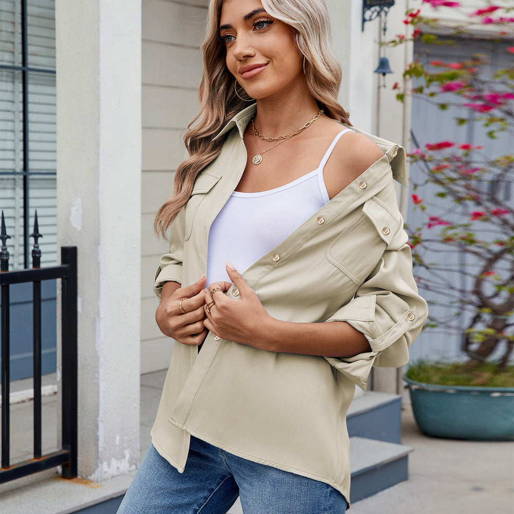 European and american cross-border women's fashion  spring/summer new arrivals:  &  casual long-sleeve adjustable shirt tops - trendy style