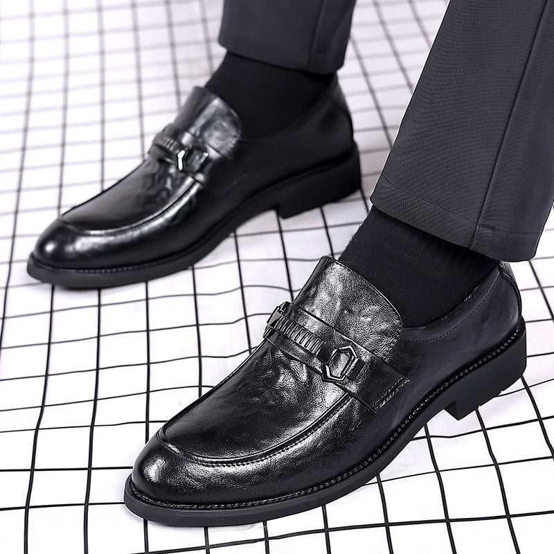 Leather shoes men's business formal wear casualmenautumnew arrival british cross-border live broadcast work k-style slip-on trendy leather shoes