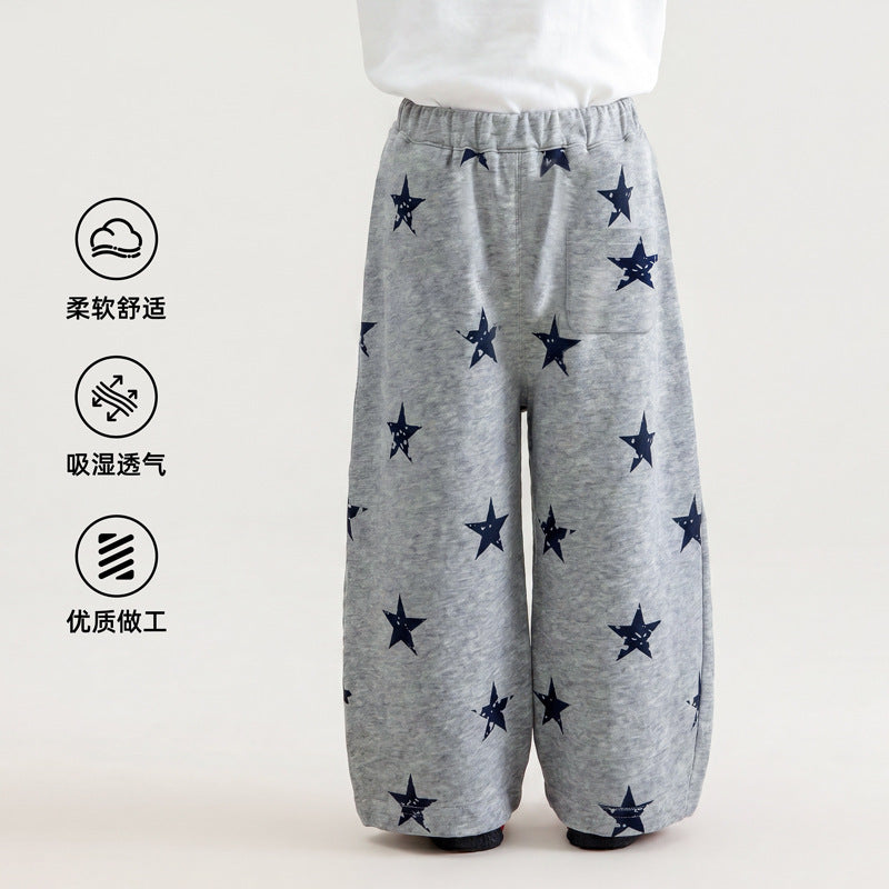 American retro star print letter print sweatpants - girls' loose fit casual wide leg street dance versatile lounge pants