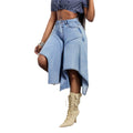European and american high-waisted asymmetrical patchwork denim shorts - light blue, designer a-line wide-leg denim hot pants for summer