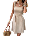 european and american  cross-border summer new fashion striped waist-defining slimming camisole square neck elegant dress