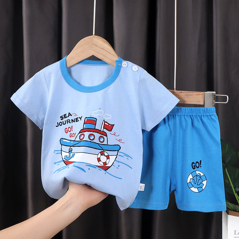 summer new arrival: 100% cotton kids' short-sleeve t-shirt and shorts set - korean style infant and toddler two-piece outfit