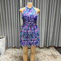 Printing mesh gradient color discount lace multi-layer cake halter waist short skirt sexybacklessfashion skirt