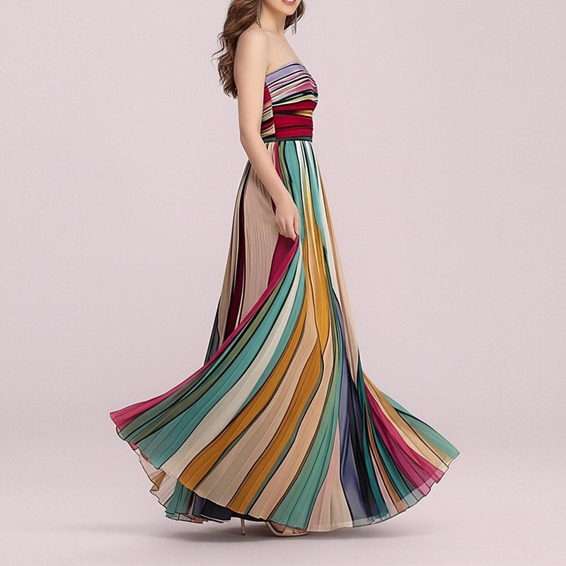 cross-border e-commerce women's fashion: european and american summer new arrivals - sexy bandeau printed colorful maxi dress/gown