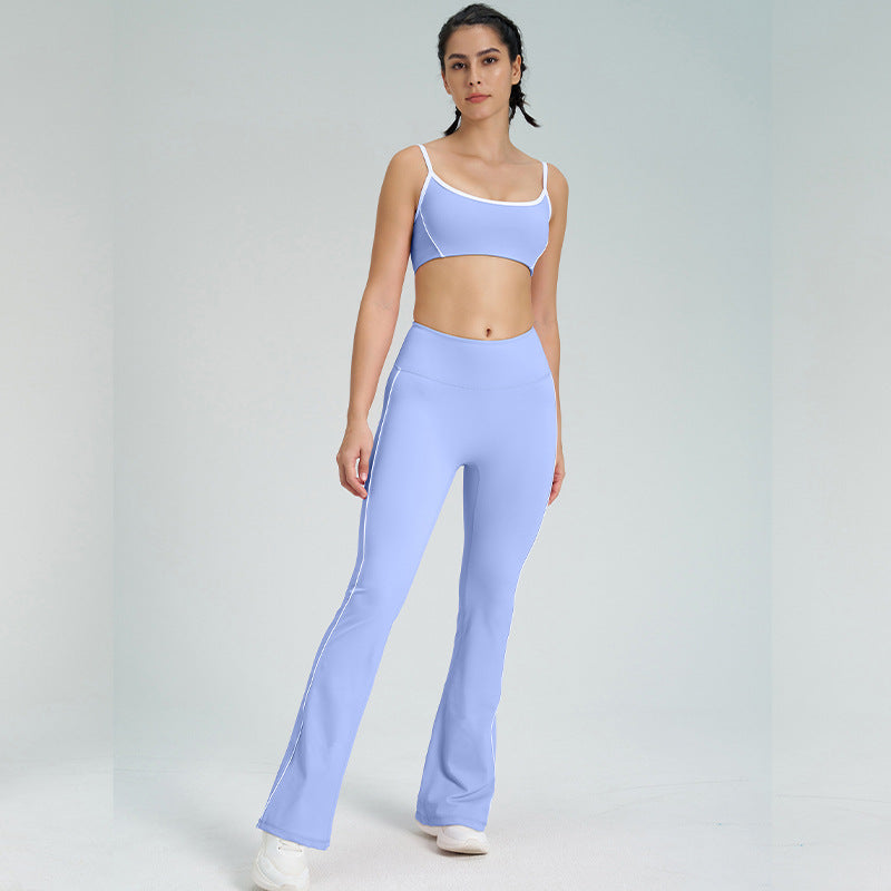 thin shoulder strap detachable chest pad fitness sling nude flared pants sports intimates yoga suit for women