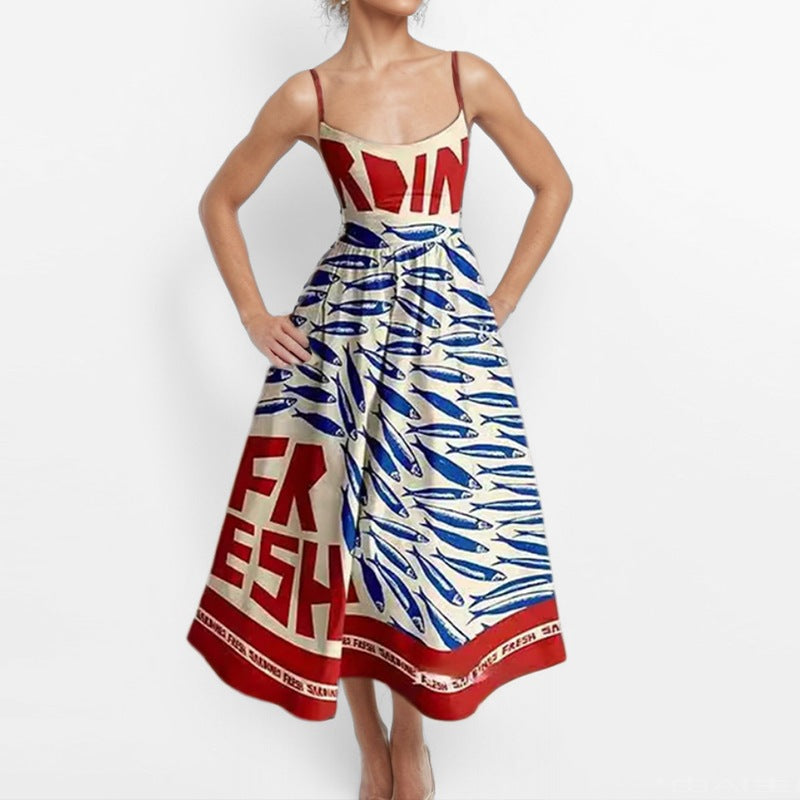 cross-border e-commerce european and american women's clothing: new summer collection - elegant vacation style, unique print, slim-fit cami dress