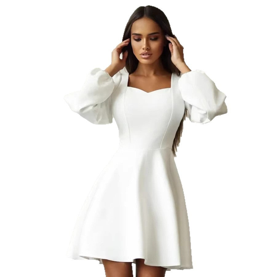 spring/autumn new arrivals: european and american style tenu white long-sleeve dress - perfect for cross-border  sales