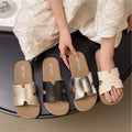 Fashionable starlight silver h strap versatile soft sole mules - french retro flat slide sandals for women